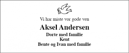 Dødsannoncen for  Aksel Andersen - Silkeboirg