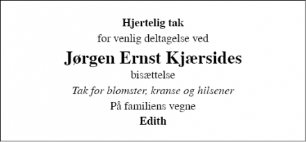 Dødsannoncen for  Jørgen Ernst Kjærside - Odder