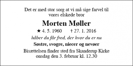 Dødsannoncen for  Morten Møller  - Skanderborg 