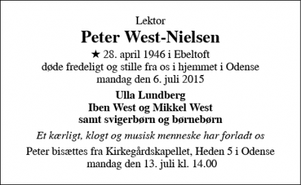 Dødsannoncen for Peter West-Nielsen - Odense