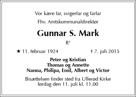 Dødsannoncen for Gunnar S. Mark - Hjørring