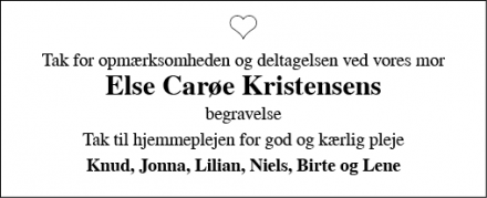 Dødsannoncen for Else Carøe Kristensen - Aars