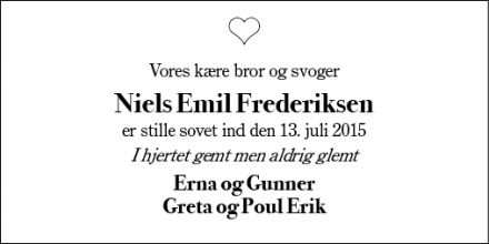 Dødsannoncen for Niels Emil Frederiksen - Snejbjerg