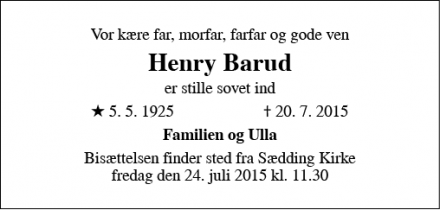 Dødsannoncen for Henry Barud - Esbjerg