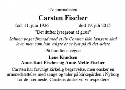 Dødsannoncen for Carsten Fischer - Nyborg