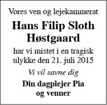 Dødsannoncen for Hans Filip Sloth Høstgaard - Skive