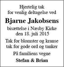Dødsannoncen for Bjarne Jakobsen - Odense