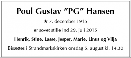 Dødsannoncen for Poul Gustav Hansen - Hvidovre