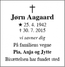 Dødsannoncen for Jørn Aagaard - Tranbjerg J