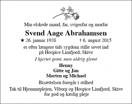 Dødsannoncen for Svend Aage Abrahamsen - Viborg