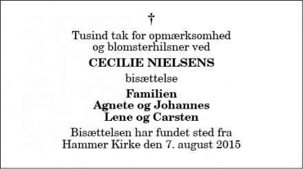 Dødsannoncen for Cecilie Nielsen - Grindsted