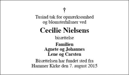 Dødsannoncen for Cecilie Nielsen - Grindsted