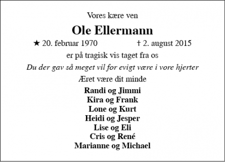 Dødsannoncen for Ole Ellermann - Nr. Aaby