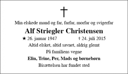 Dødsannoncen for Alf Striegler Christensen - Viby J.