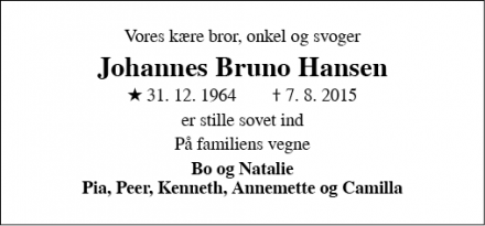 Dødsannoncen for Johannes Bruno Hansen - Horsens