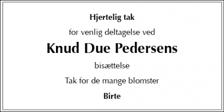 Dødsannoncen for Knud Due Pedersen - Frederiksberg