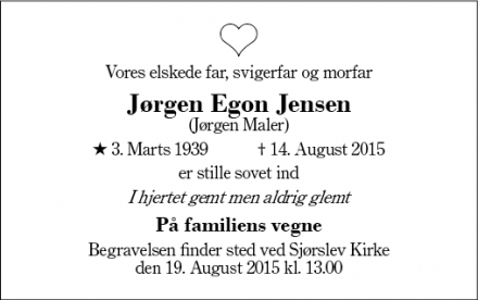Dødsannoncen for Jørgen Egon Jensen - Vildbjerg 