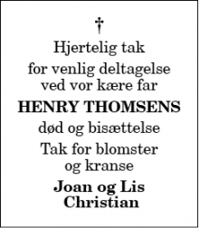 Dødsannoncen for Henry Thomsen - Hjørring