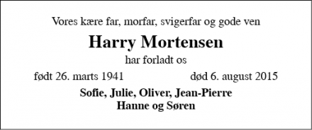 Dødsannoncen for Harry Mortensen - København
