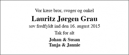 Dødsannoncen for Lauritz Jørgen Grau - Aabenraa