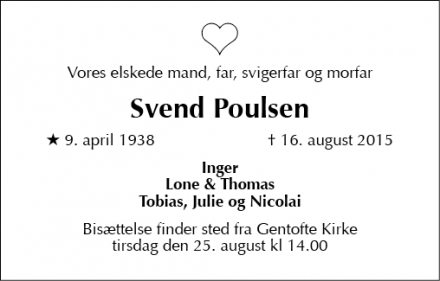 Dødsannoncen for Svend Poulsen - Fredensborg