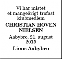 Dødsannoncen for Christian Hoven Nielsen - Aabybro