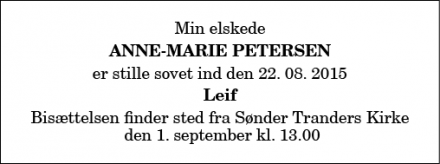 Dødsannoncen for Anne-Marie Petersen - Aalborg SØ
