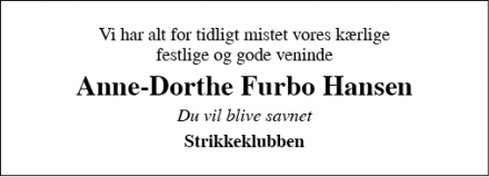 Dødsannoncen for Anne-Dorthe Furbo Hansen - Esbjerg V