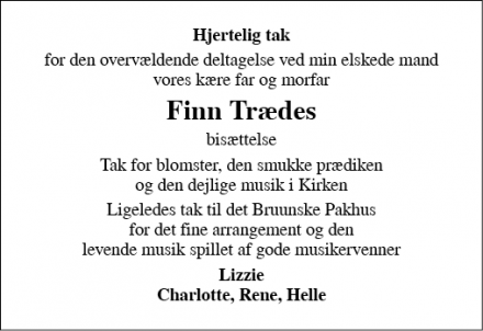 Dødsannoncen for Finn Træde - Fredericia