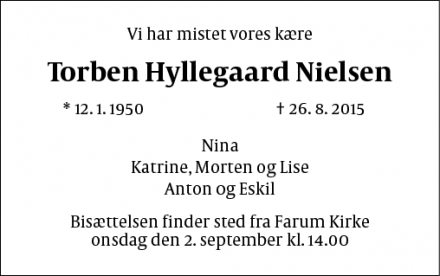 Dødsannoncen for Torben Hyllegaard Nielsen - Farum