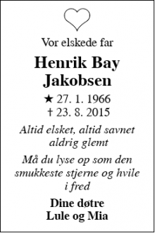 Dødsannoncen for Henrik Bay Jakobsen - Randers
