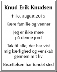 Dødsannoncen for Knud Erik Knudsen - Holbæk