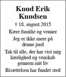 Dødsannoncen for Knud Erik Knudsen - Holbæk