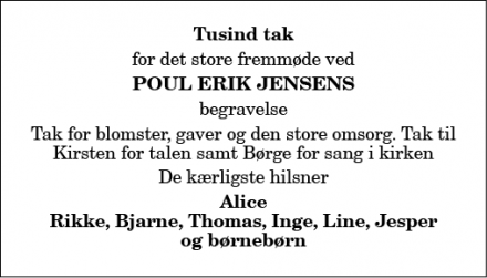 Dødsannoncen for Poul Erik Jensen - 9830 Tårs