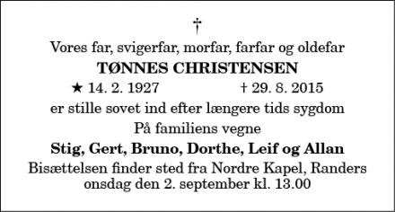 Dødsannoncen for Tønnes Christensen - Randers