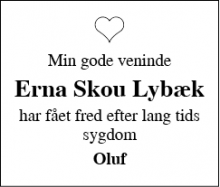 Dødsannoncen for Erna Skou Lybæk - Viby J