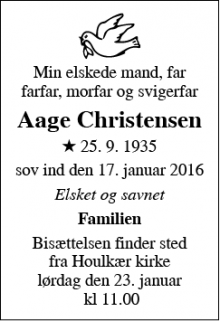 Dødsannoncen for Aage Christensen - Viborg