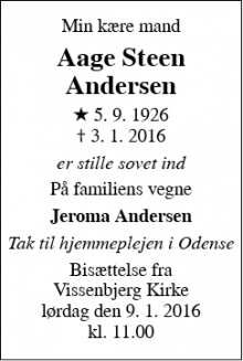 Dødsannoncen for Aage Steen Andersen - Odense SV