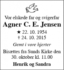 Dødsannoncen for Agner C. E. Jensen - Sunds