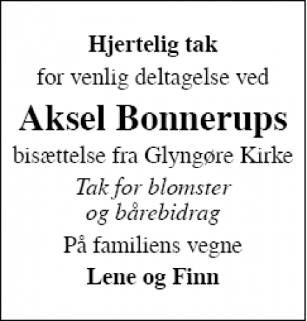 Dødsannoncen for Aksel Bonnerup - Glyngøre