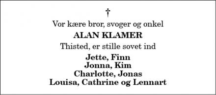 Dødsannoncen for Alan Klamer - Thisted