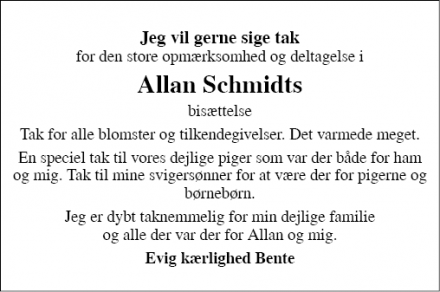 Dødsannoncen for Allan Schmidt - Esbjerg
