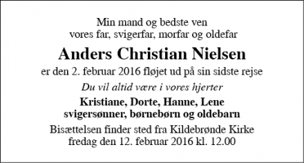 Dødsannoncen for Anders Christian Nielsen - Greve