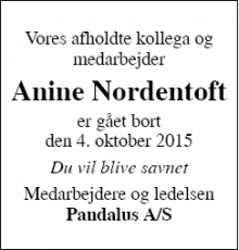 Dødsannoncen for Anine Nordentoft - Thisted