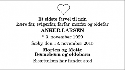 Dødsannoncen for Anker Larsen - Sæby