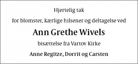 Dødsannoncen for Ann Grethe Wivel - københavn
