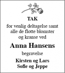 Dødsannoncen for Anna Hansen - Odense C