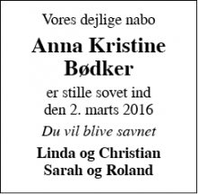 Dødsannoncen for Anna Kristine Bødker - Haderslev