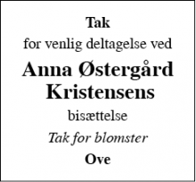 Dødsannoncen for Anna Østergård Kristensens - Juelsminde