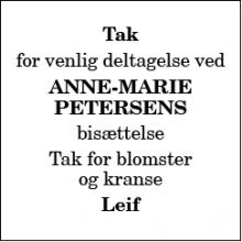 Dødsannoncen for Anne-marie Petersen - Aalborg sø